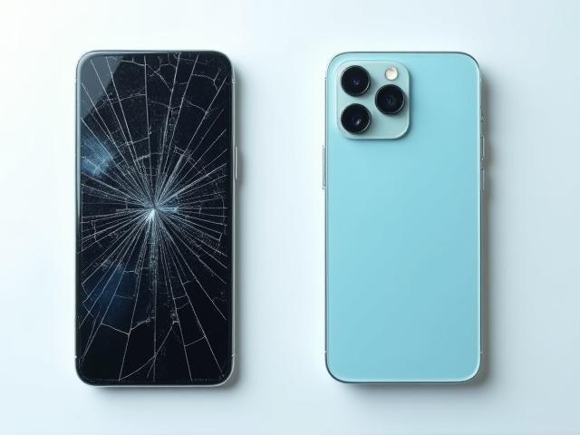 Before and after mobile screen repair of a smartphone