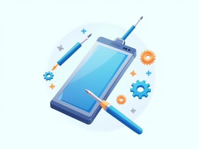 Modern vector illustration of a smartphone being repaired with tools and gears representing mobile repair services in San Diego