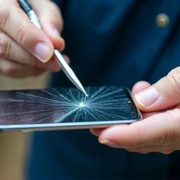 Technician replacing cracked smartphone screen